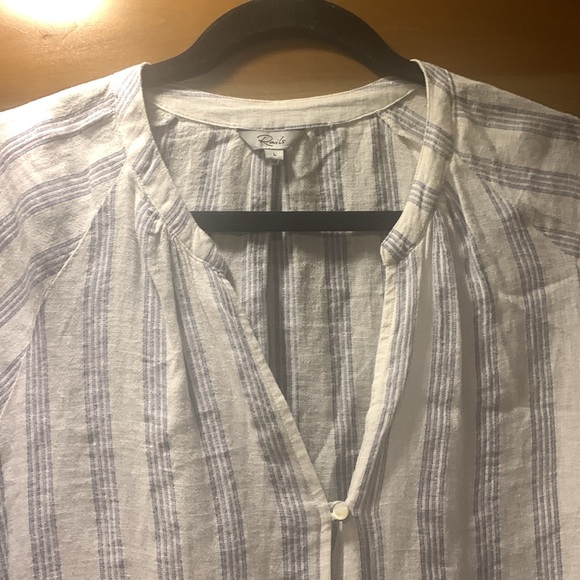 NWOT Rails Marti Cayman Stripe White Linen Blend Long Sleeve Blouse Size Large - Picture 8 of 16